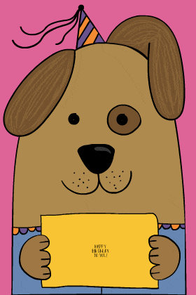 Birthday card cover — dog in a party hat